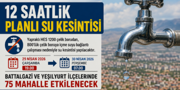 Malatya’da 12 Saatlik Planlı Su Kesintisi: 75 Mahalle Etkilenecek