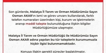Malatya İl Tarım ve Orman Müdürlüğü'nden Dolandırıcılık Uyarısı
