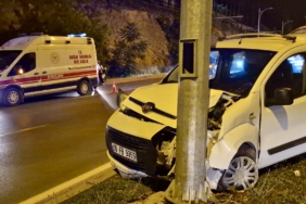 Hafif Ticari Araç Aydınlatma Direğine Çarptı: 2 Yaralı